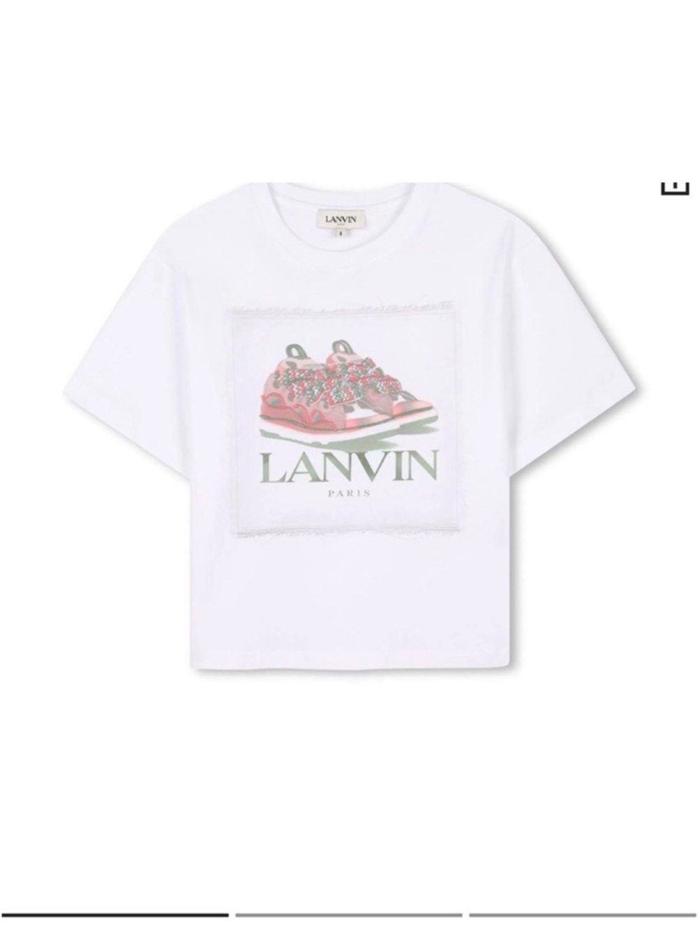 Lanvin White Tee with Pink Sneaker Graphic and Green Logo